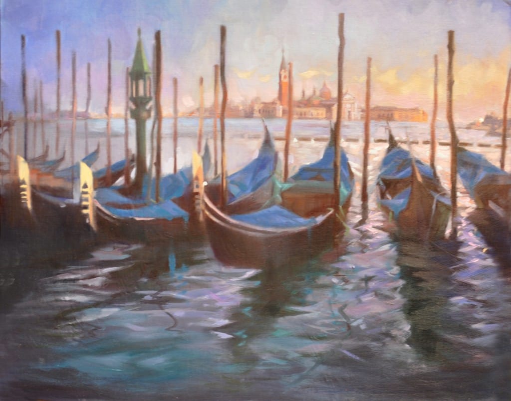 Venice Boats on Water Oil on Canvas by Linda Nearon Artist